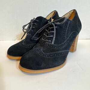 Steve Madden Omyra Heeled Oxfords Sz 7.5 Black Suede Preppy Academia 90s Y2K